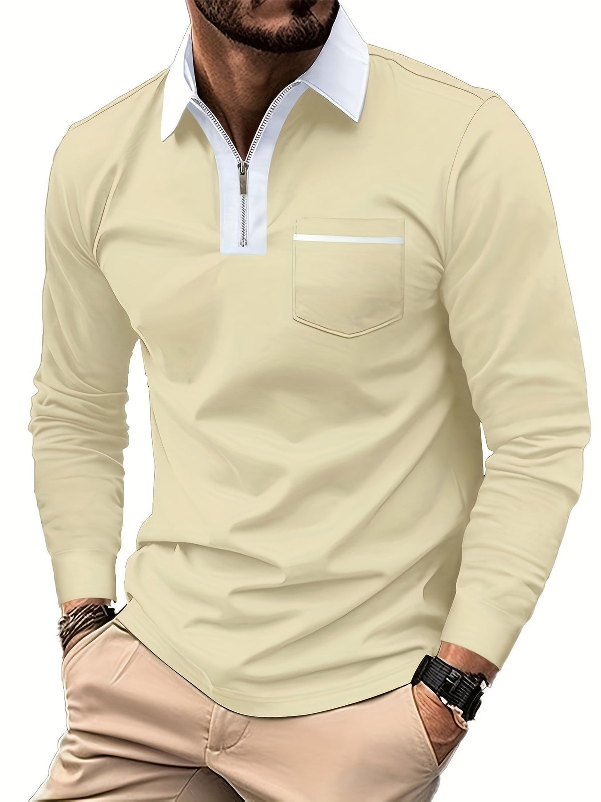 Poloshirt Herren Langarm | Reißverschlusskragen & Bequem