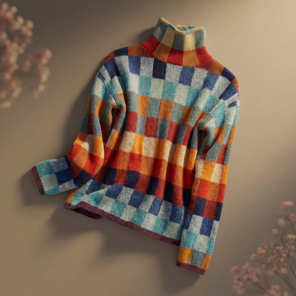 Damenpullover mit Karomuster und elegantem Rollkragen - J&B - 1 - Annoboutique