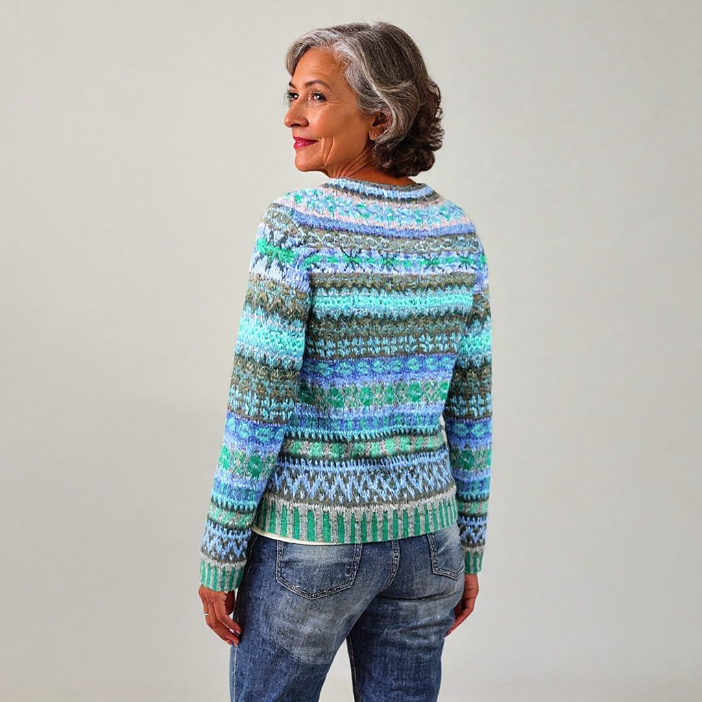 Einzigartiger, handgefertigter Damenpullover im isländischen Stil mit bequemer Passform und besonderen Mustern - 2 - Annoboutique