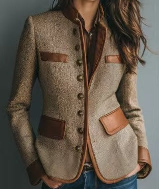 Damen Tweedjacke – Figurbetont mit eleganten Kunstlederdetails - J&B - 2 - Annoboutique