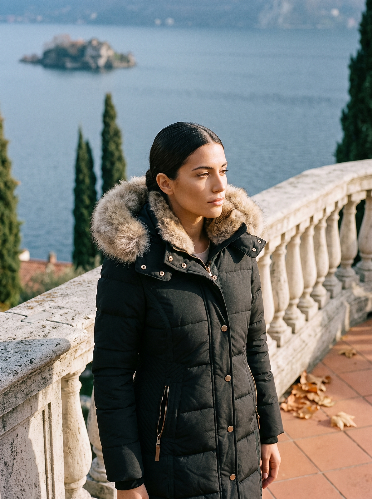 Damen Daunenjacke mit abnehmbarer Fellkapuze und figurbetonter Silhouette - J&B - 1 - Annoboutique