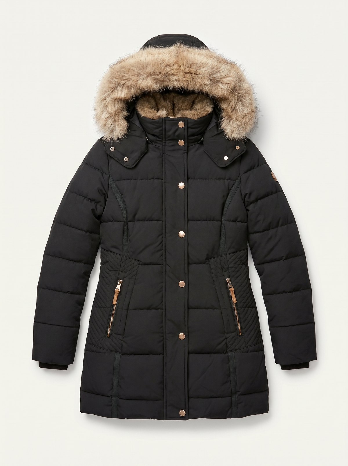 Damen Daunenjacke mit abnehmbarer Fellkapuze und figurbetonter Silhouette - J&B - 5 - Annoboutique
