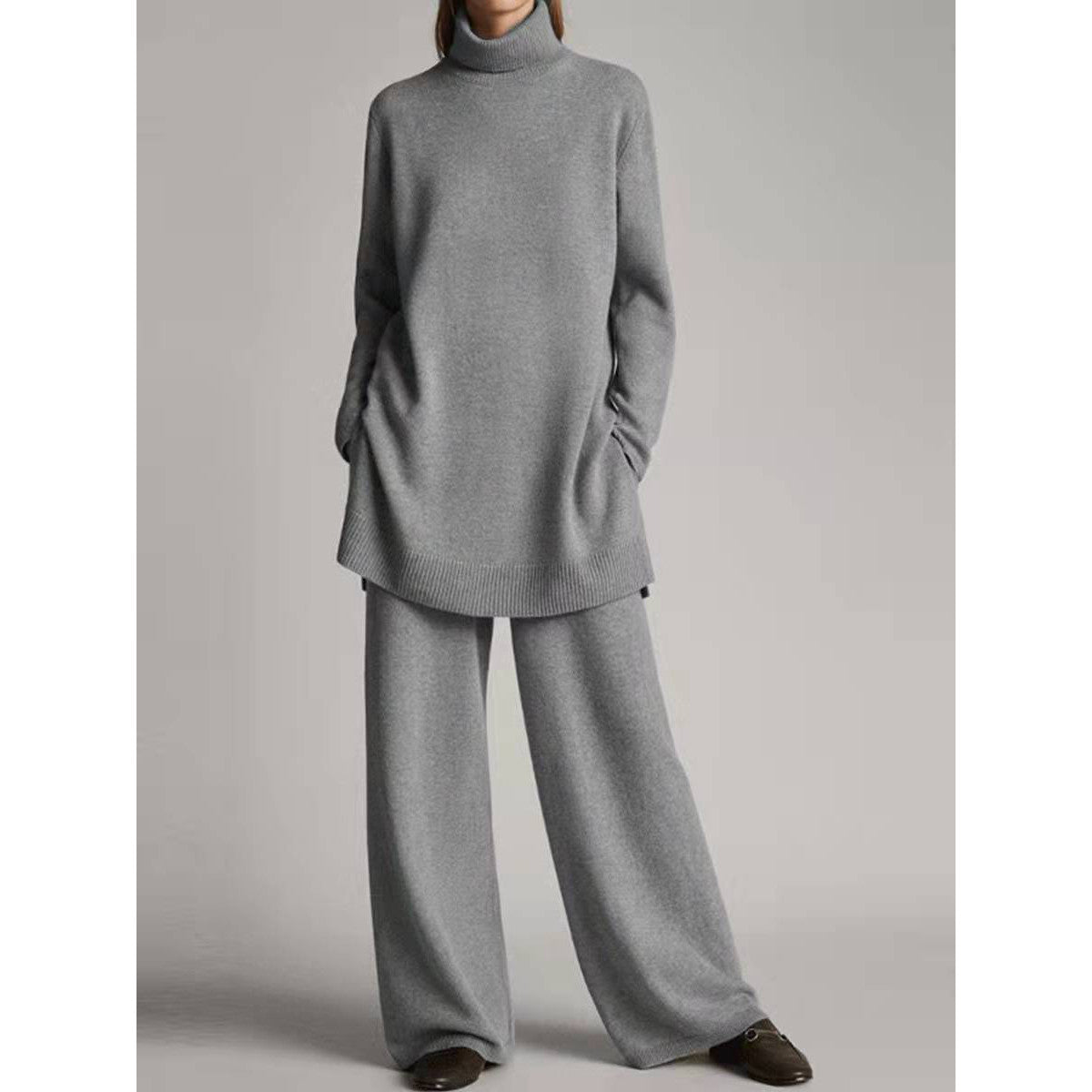 Bequemes Damen-Set aus Strick in zwei Teilen mit Rollkragen - J&B - 2 - Annoboutique