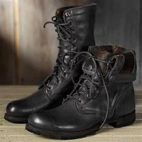 Damen Wadenhohe Schnürstiefel mit weichem Fleecekragen - J&B - 2 - Annoboutique