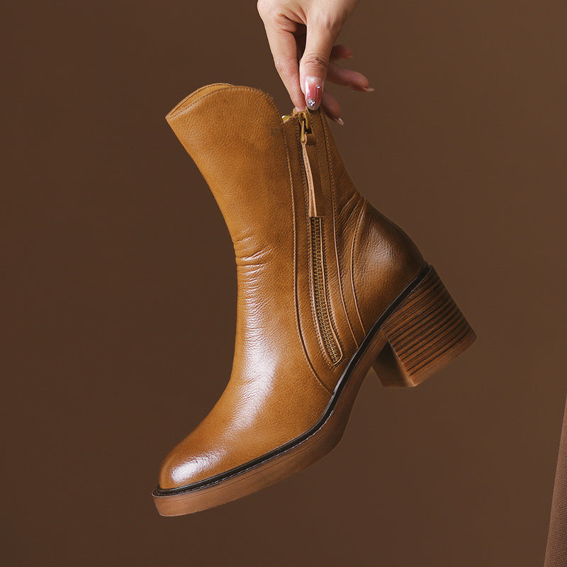Damen Stiefeletten mit seitlichem Reißverschluss und robustem Blockabsatz - J&B - 11 - Annoboutique