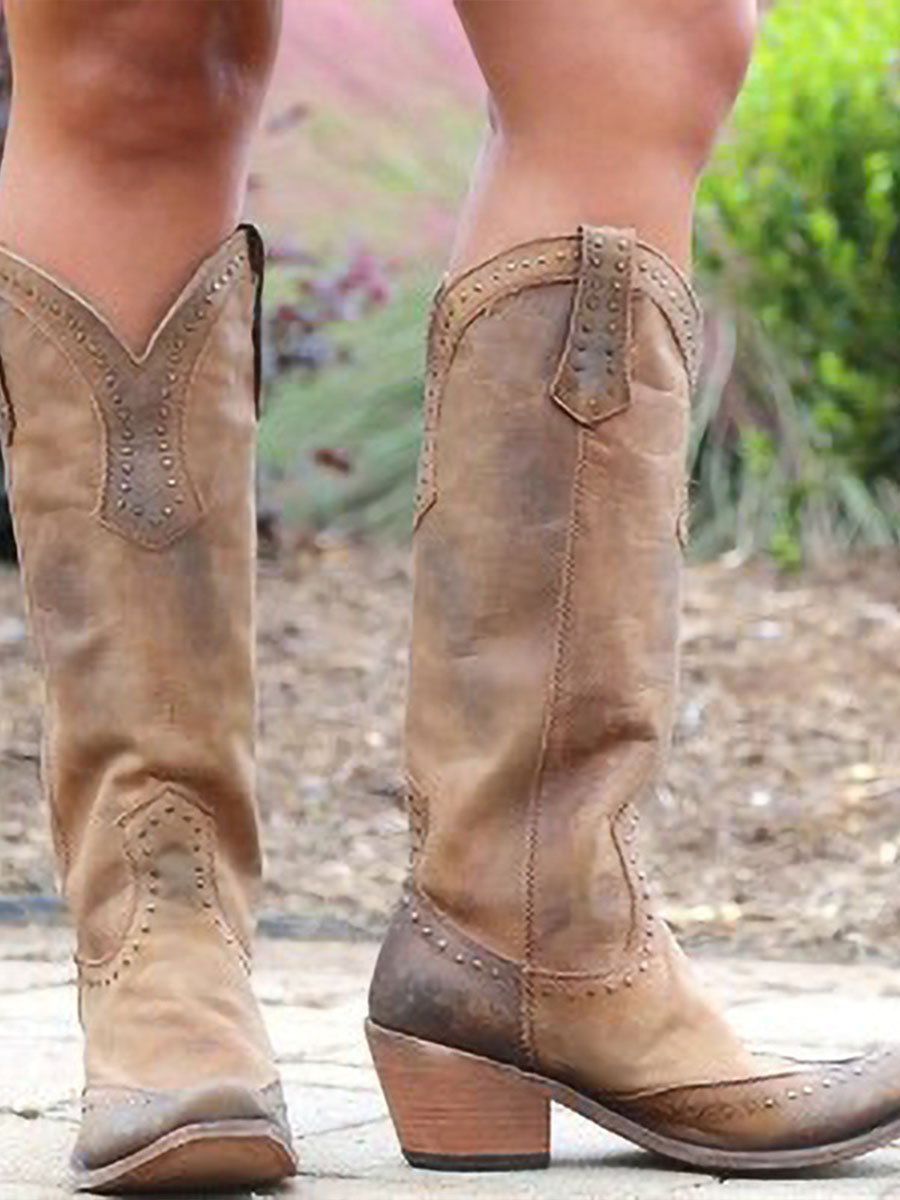 Damen Cowboystiefel bis zum Knie mit modischem Nieten-Detail - J&B - 3 - Annoboutique