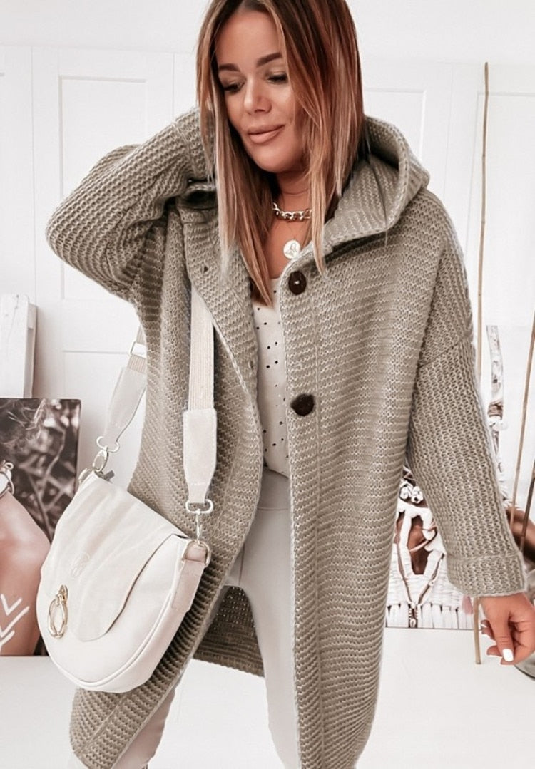 Damen Oversize-Strickjacke mit Kapuze und modischen Nähten - J&B - 5 - Annoboutique