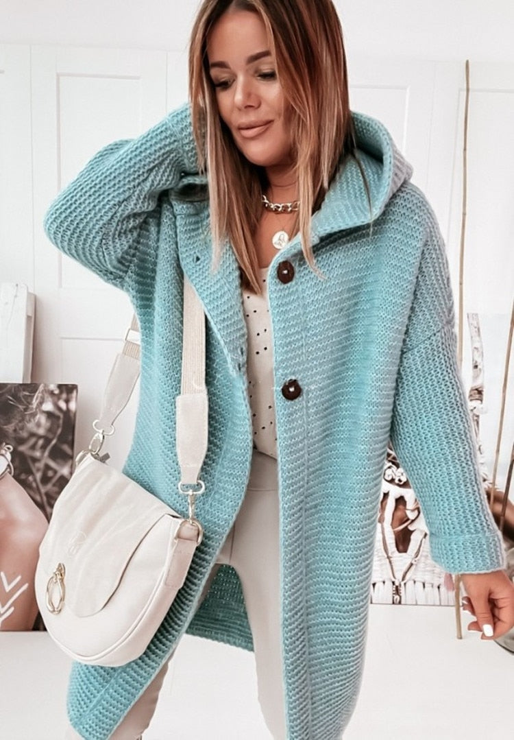 Damen Oversize-Strickjacke mit Kapuze und modischen Nähten - J&B - 10 - Annoboutique