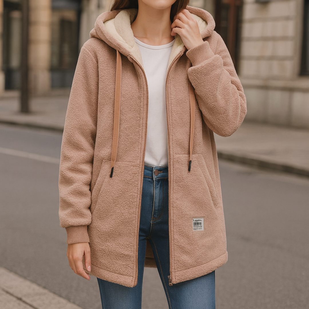 Damen Fleecejacke mit Kapuze und praktischen Taschen | A&B - 5 - Annoboutique