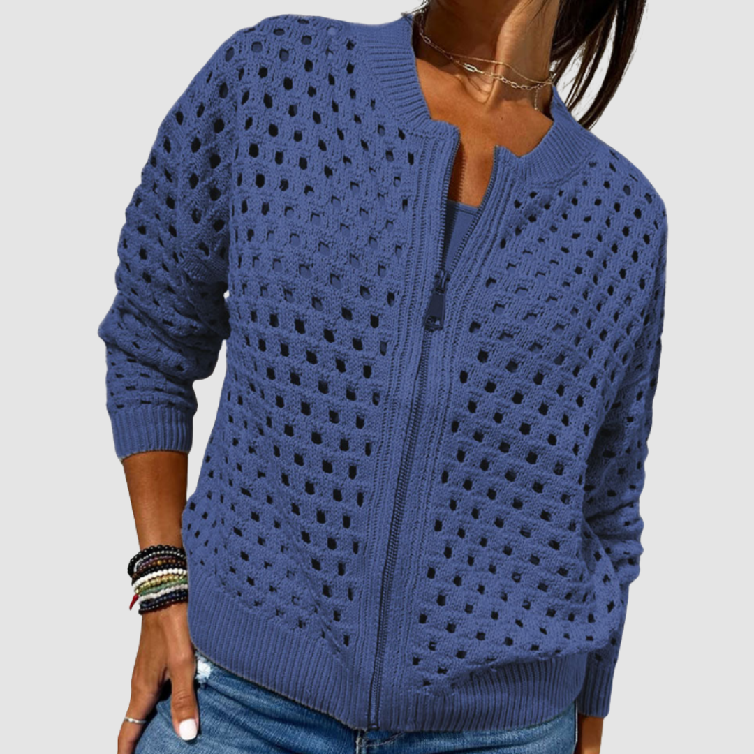 Cardigan Damen mit Ajour-Design und praktischem Reißverschluss | A&B - 5 - Annoboutique