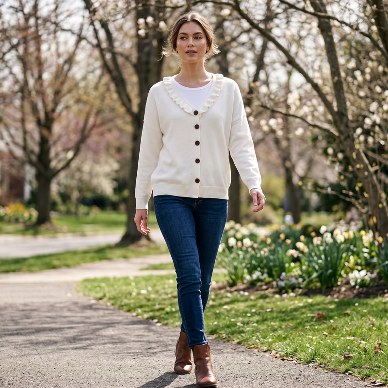 Damen Cardigan mit femininer Silhouette und Knopfverschluss | A&B - 2 - Annoboutique