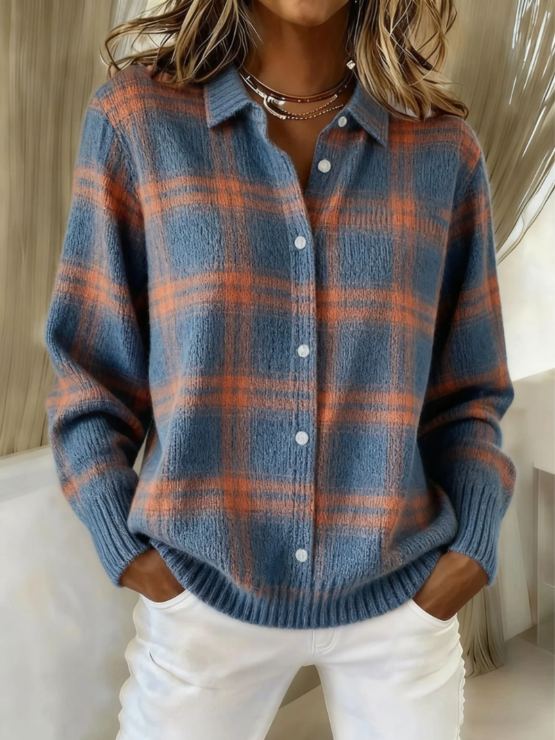 Cardigan Damen mit klassischem Karodesign und Knopfleiste | A&B - 1 - Annoboutique