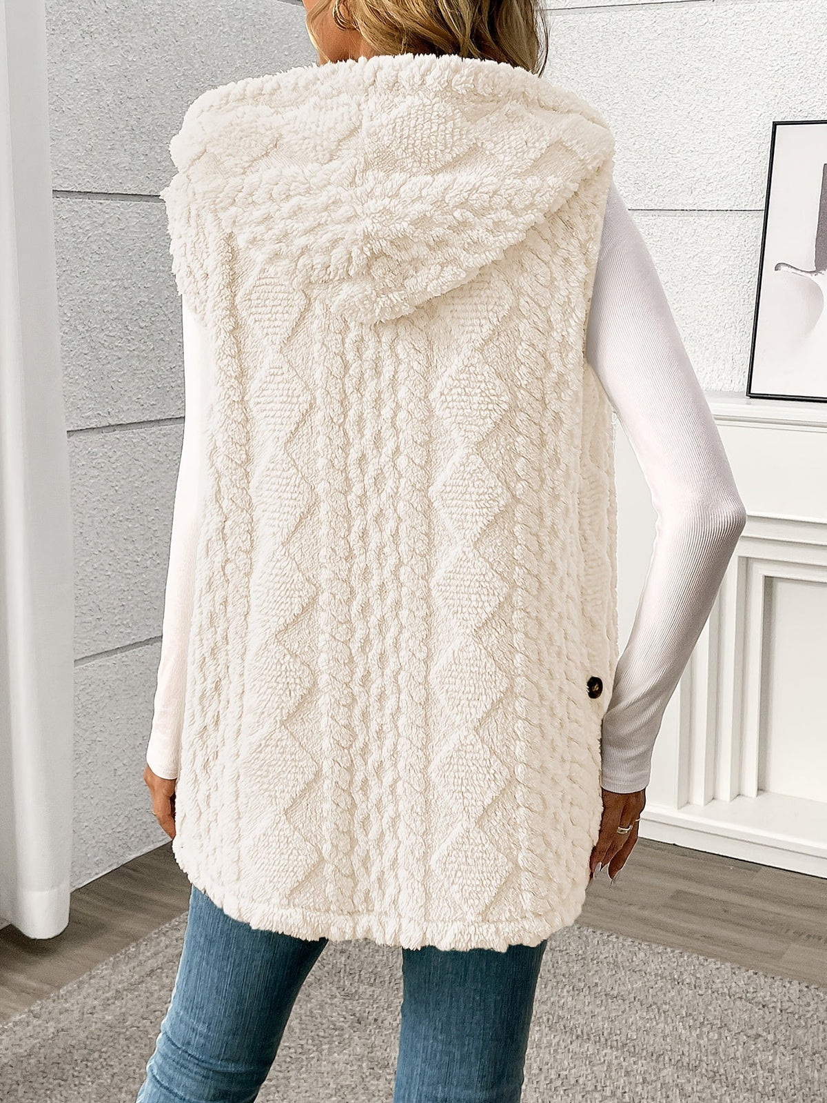 Strickweste Damen lang | Mit Kapuze & Knopfleiste 9