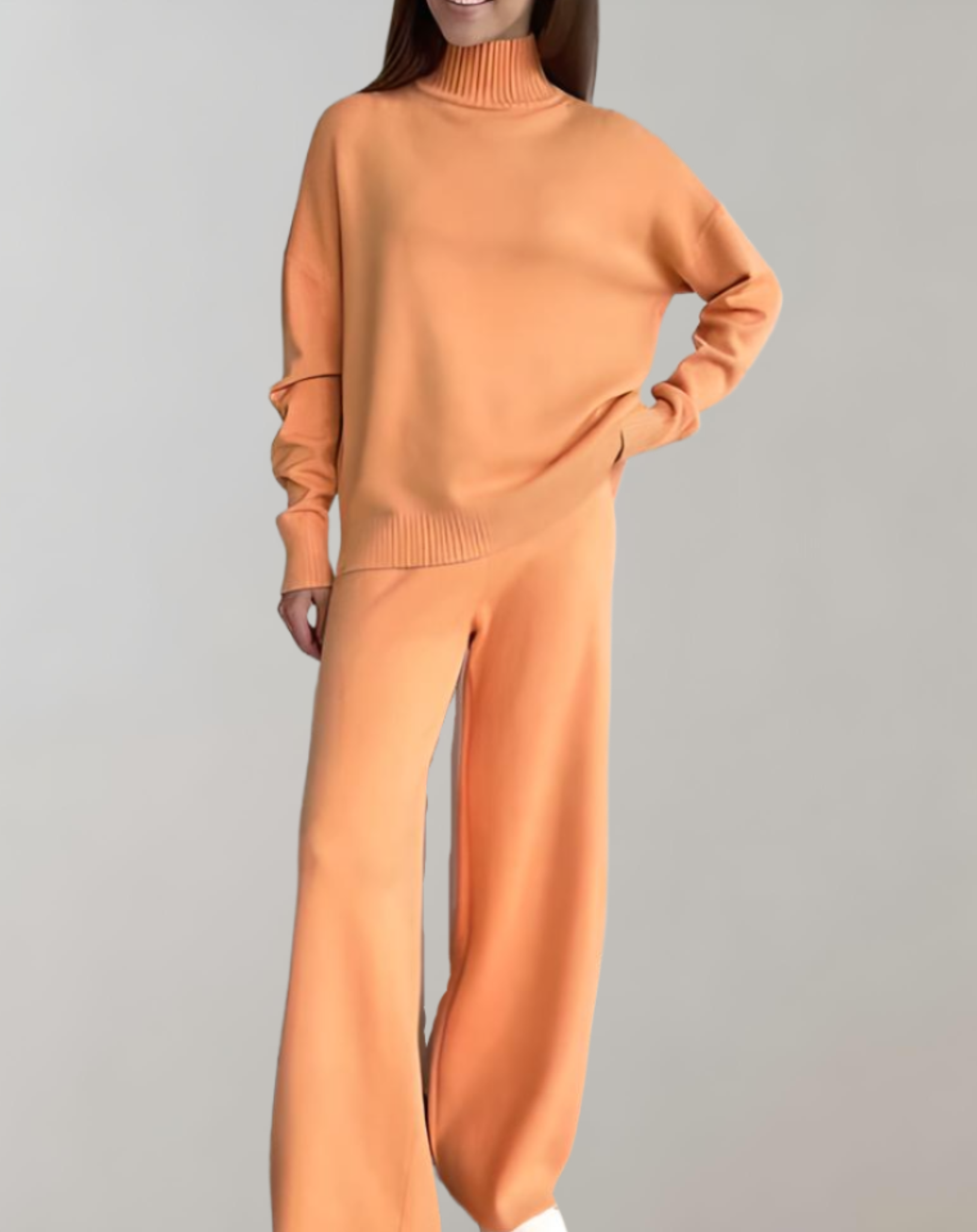 2-teiliges Set aus lockerem Strickpulli mit Rollkragen und weit geschnittener Hose