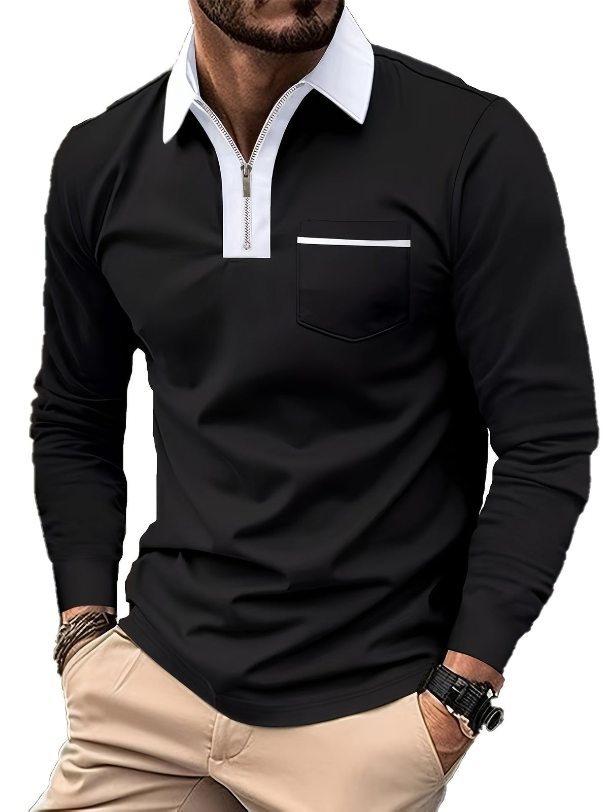 Poloshirt Herren Langarm | Reißverschlusskragen & Bequem