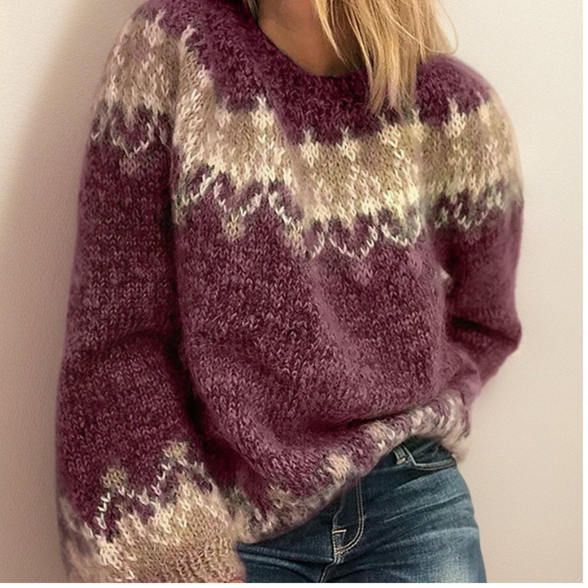 Strickpullover Damen | Jacquard-Muster & Kuschelig Warm