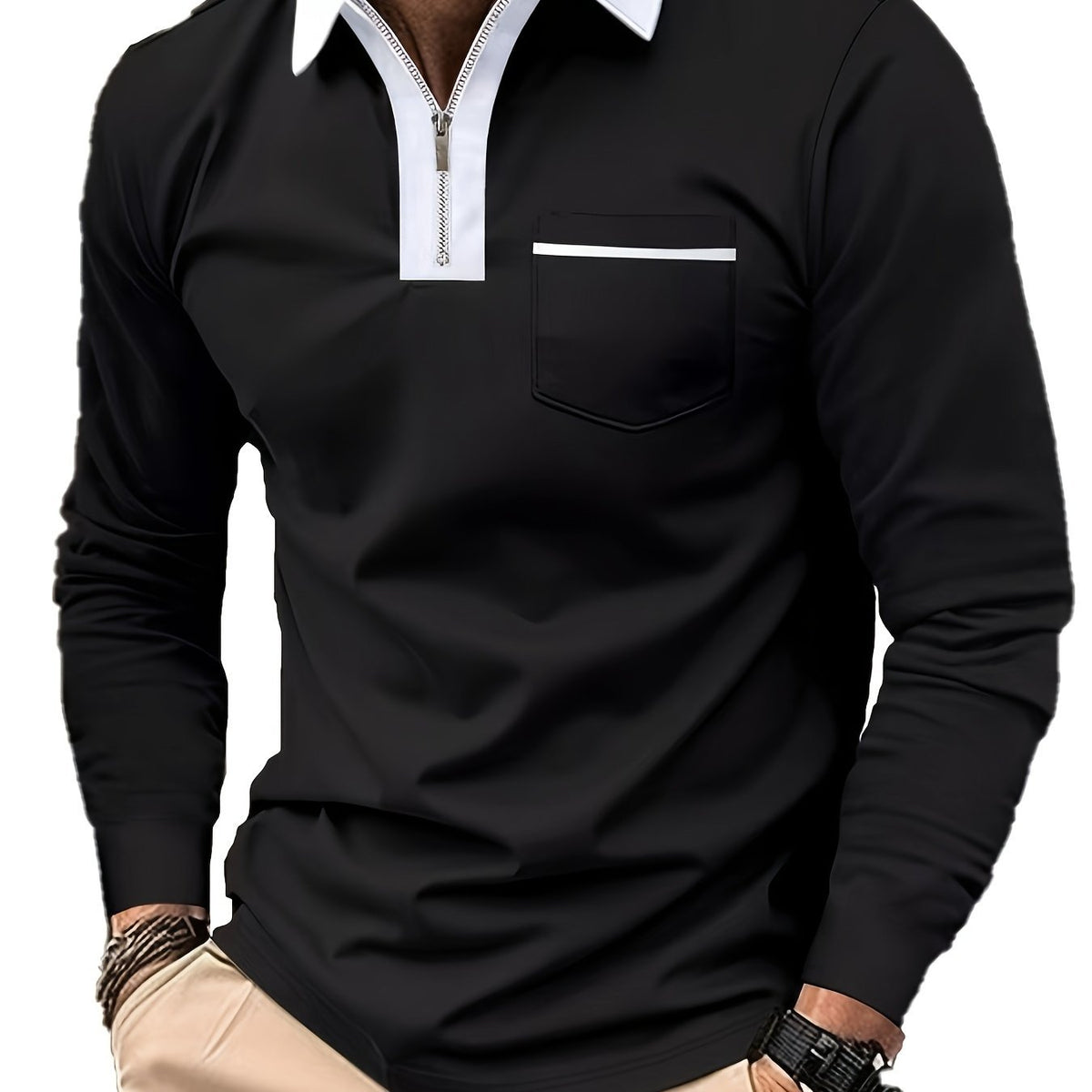 Poloshirt Herren Langarm | Reißverschlusskragen & Bequem