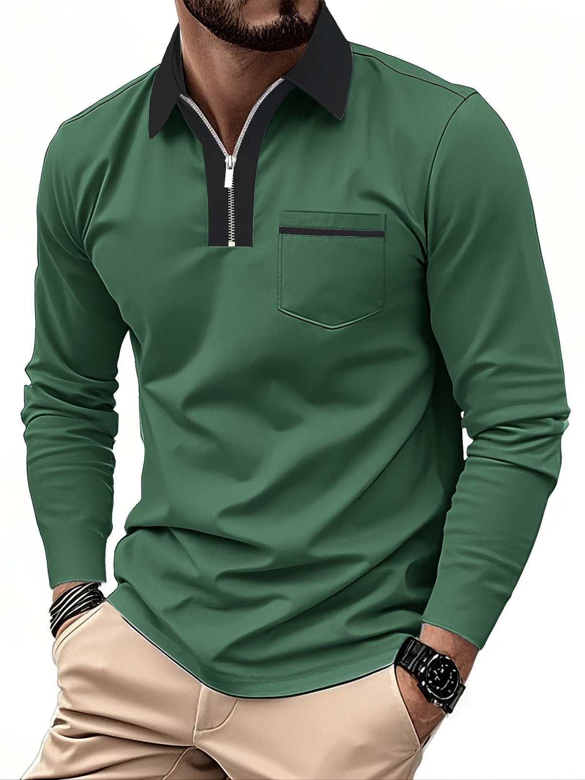 Poloshirt Herren Langarm | Reißverschlusskragen & Bequem