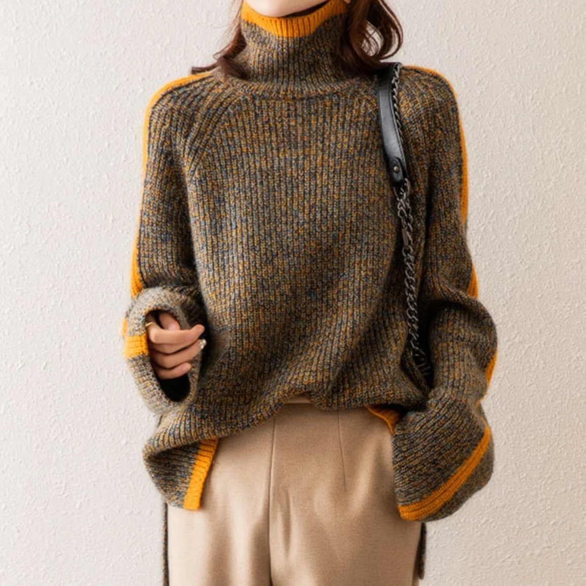 Rollkragenpullover Damen | Kontrastkanten & Seitenschlitze 3
