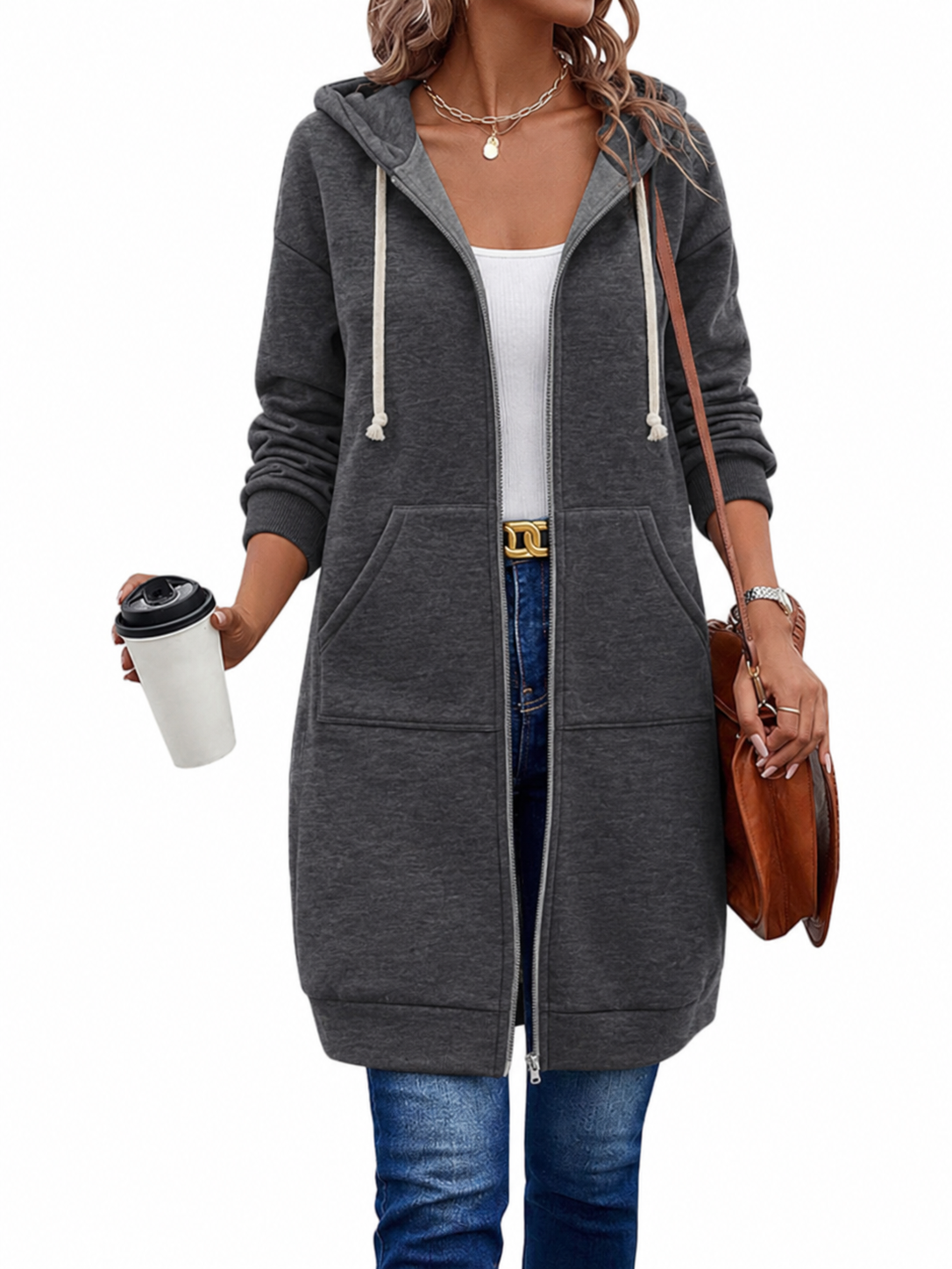 Langer Zip-Hoodie Damen | Knielang & Kuschelig 7