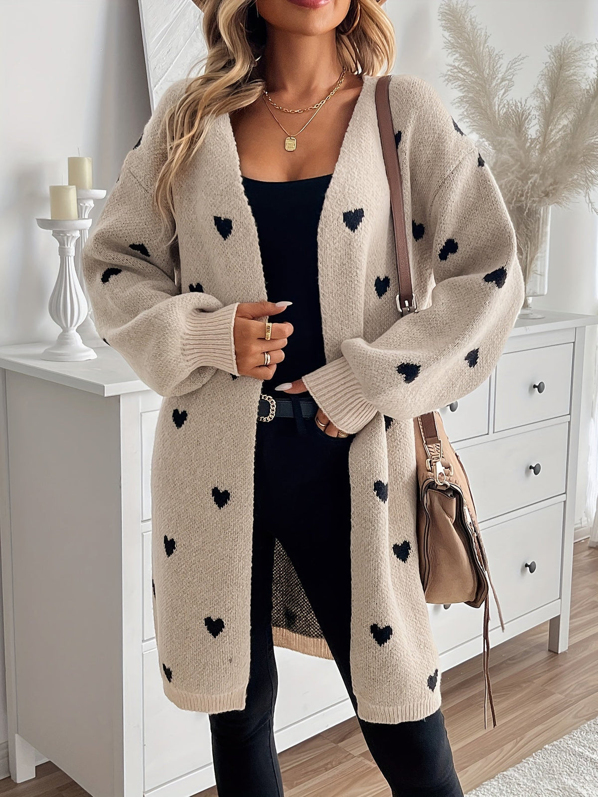 Cardigan Damen | Herzchenmuster & Offene Front 1