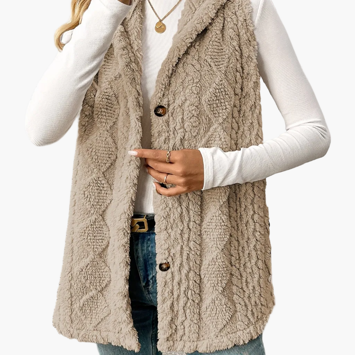 Strickweste Damen lang | Mit Kapuze & Knopfleiste 15