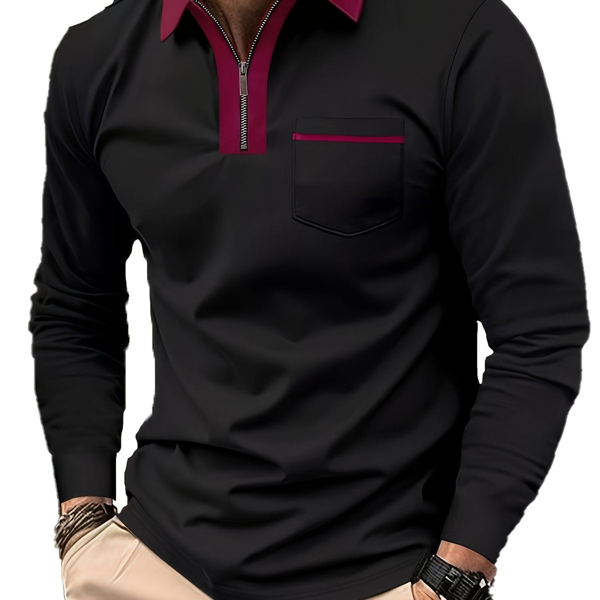Poloshirt Herren Langarm | Reißverschlusskragen & Bequem