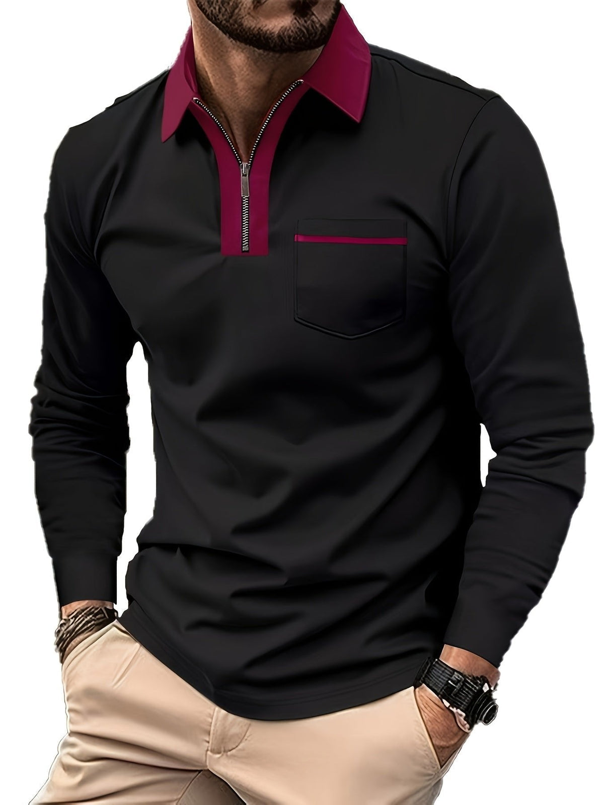 Poloshirt Herren Langarm | Reißverschlusskragen & Bequem