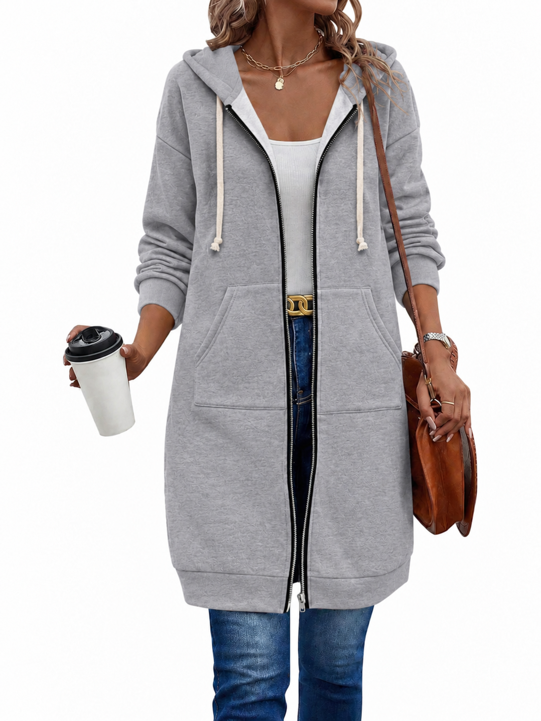Langer Zip-Hoodie Damen | Knielang & Kuschelig 3