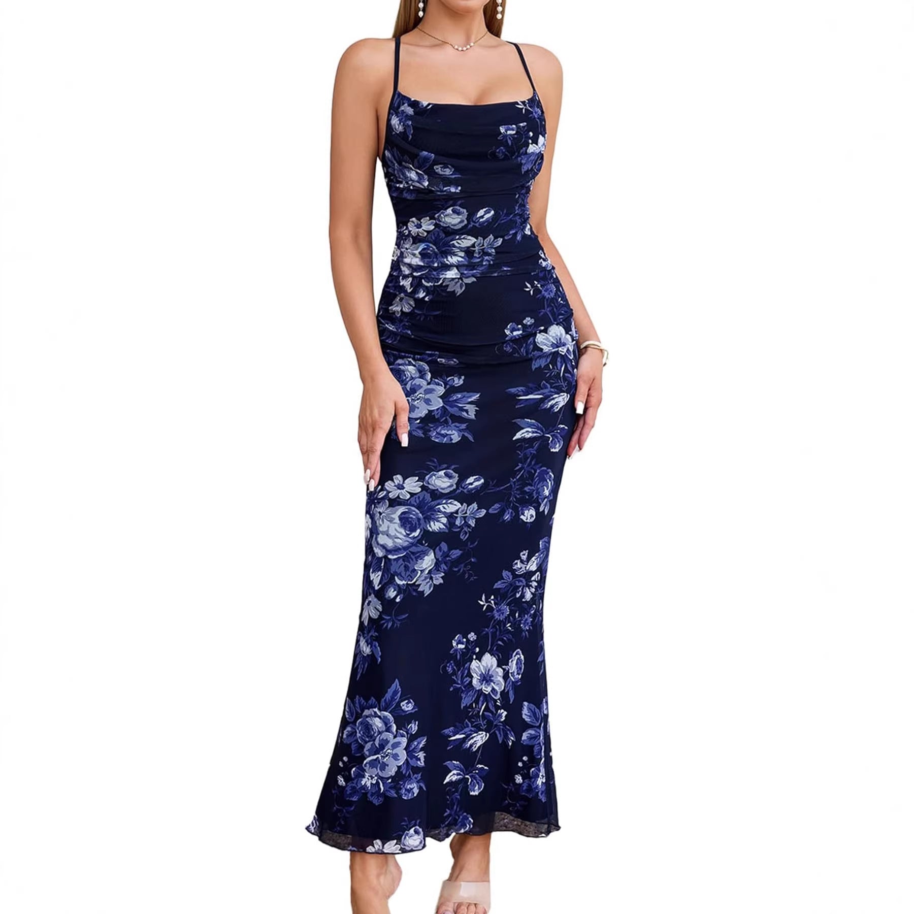 Damen Eingehülltes Abendkleid mit trägerlosem Design und Raffungen Drune 2