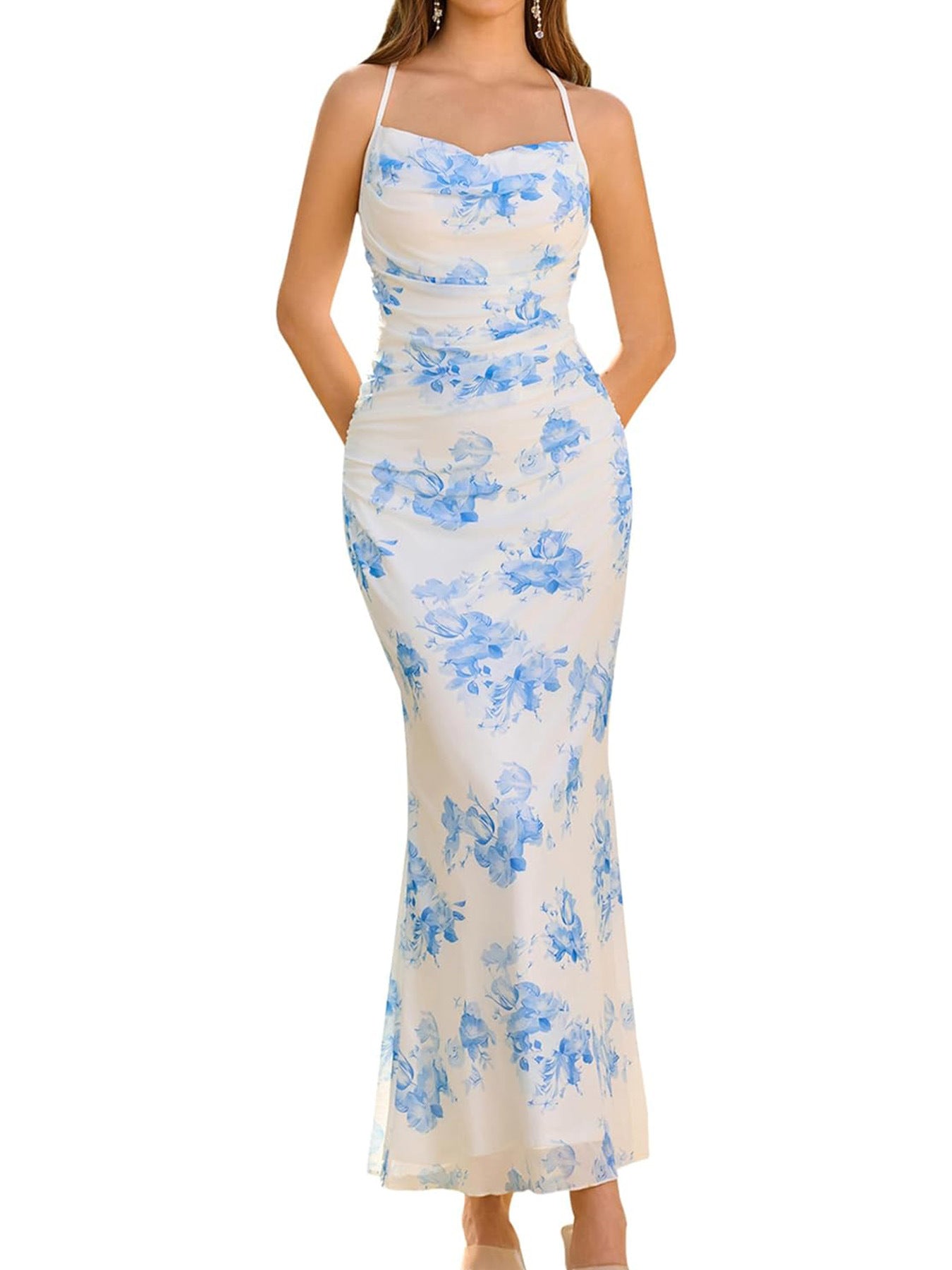 Damen Eingehülltes Abendkleid mit trägerlosem Design und Raffungen Drune 7