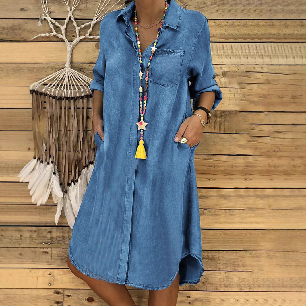 Angelika | Elegantes und lässiges Jeans hemdkleid 3