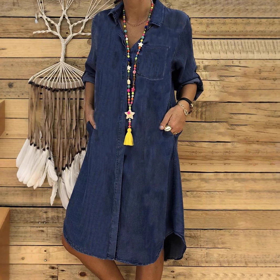 Angelika | Elegantes und lässiges Jeans hemdkleid 5