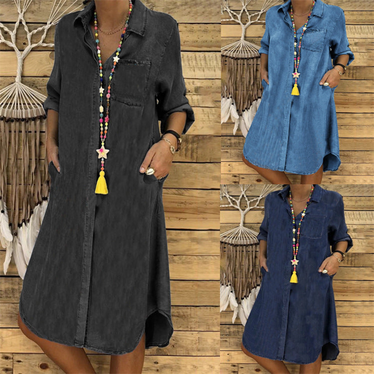 Angelika | Elegantes und lässiges Jeans hemdkleid 6