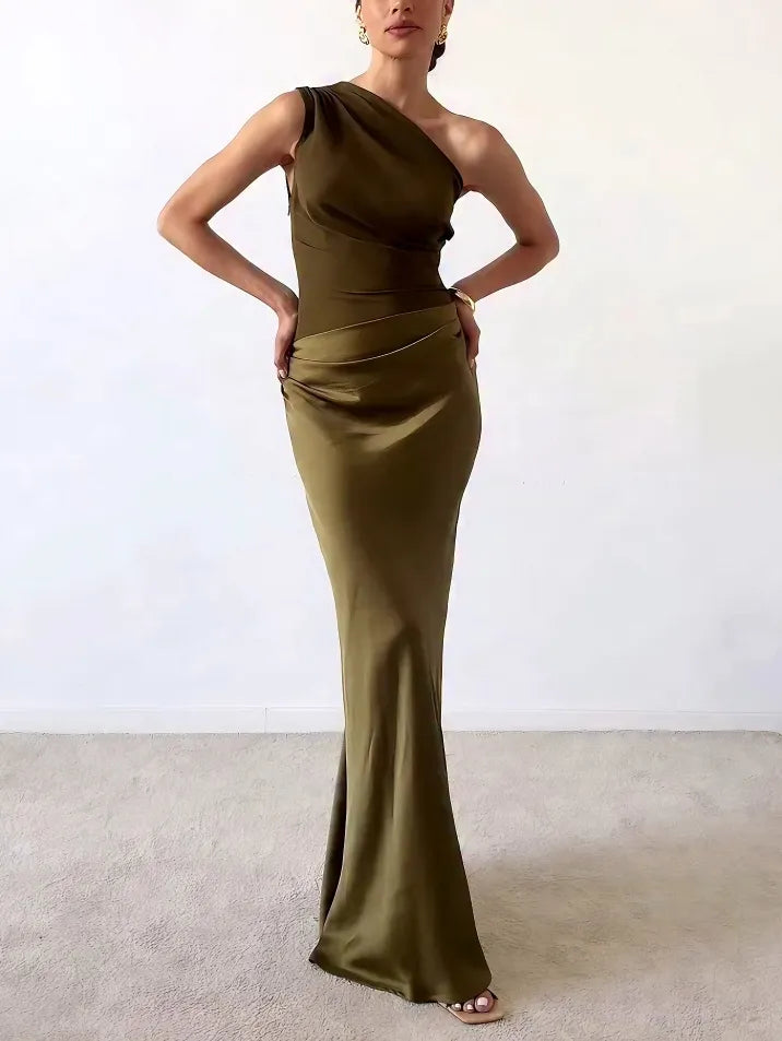 Anita™ | Schickes Ein-Schulter-Falten-Maxi-Kleid für Partys 1