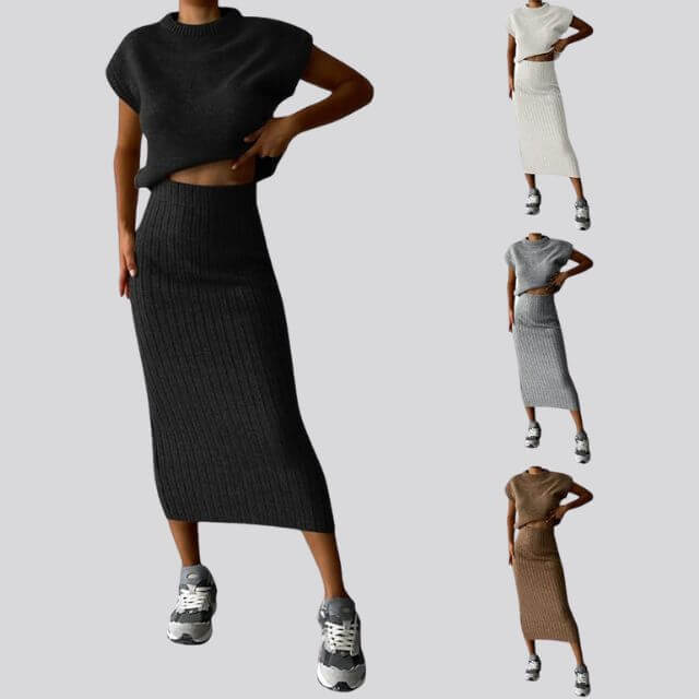 Ärmelloses Strickoberteil Midi-Rock-Set