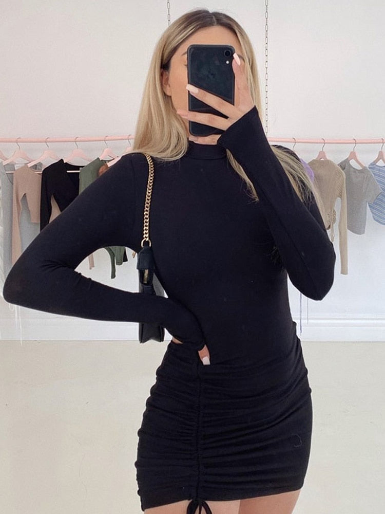 Attraktives Bandage Bodycon Kleid | Herbstliche Turtleneck Party Dress