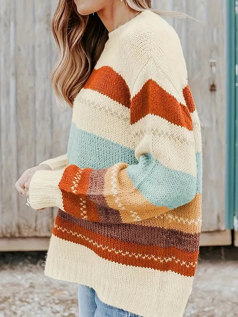 Aurora - Gestreifter Strickpullover mit Rundhalsausschnitt