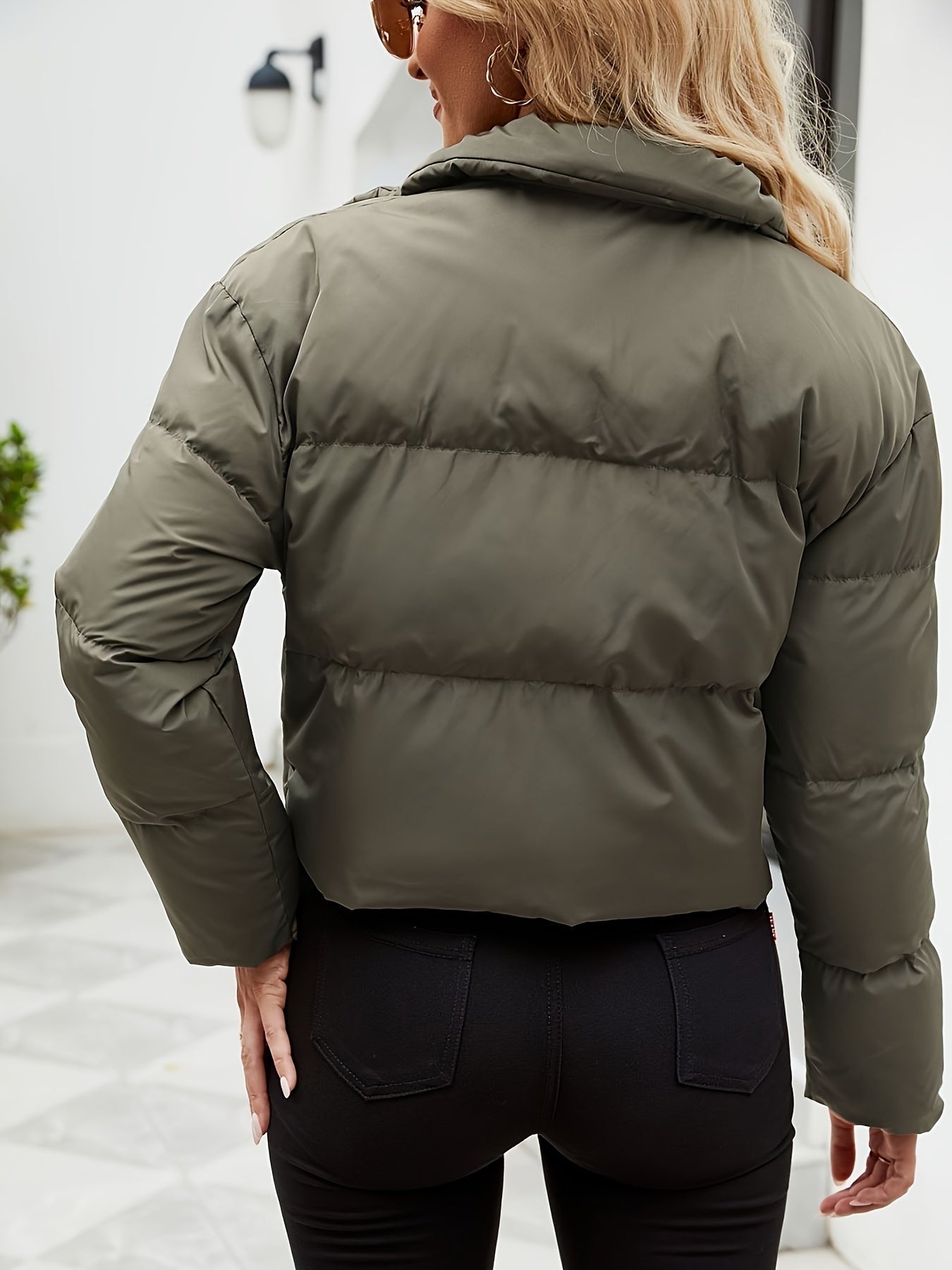 Autumn - Stilvoller marineblauer Zip-Up-Puffermantel