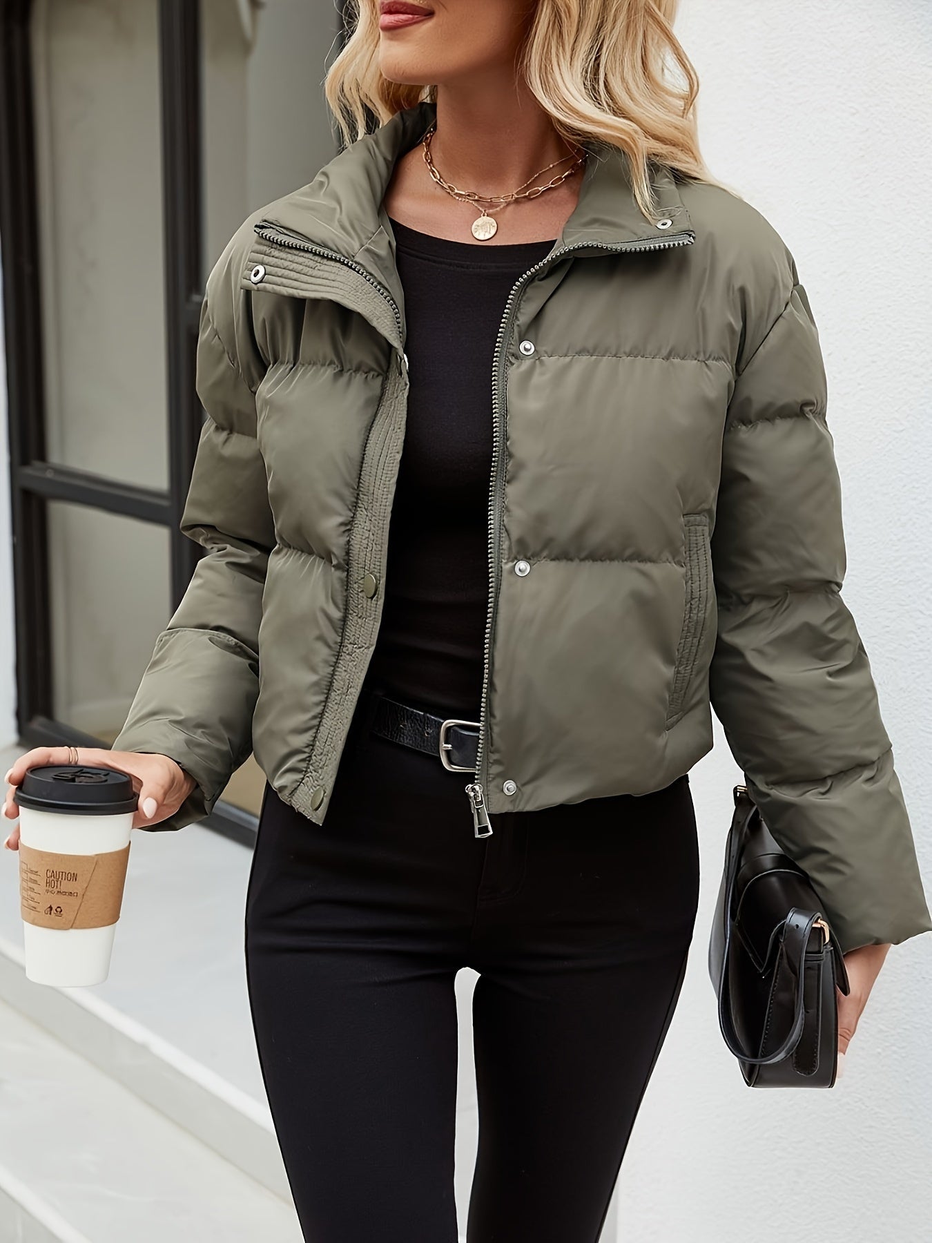 Autumn - Stilvoller marineblauer Zip-Up-Puffermantel