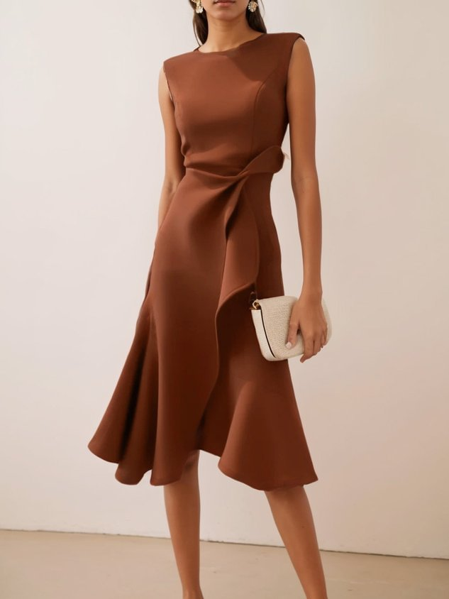 Beatrice | Damen Drapiertes Asymmetrisches Midikleid 9