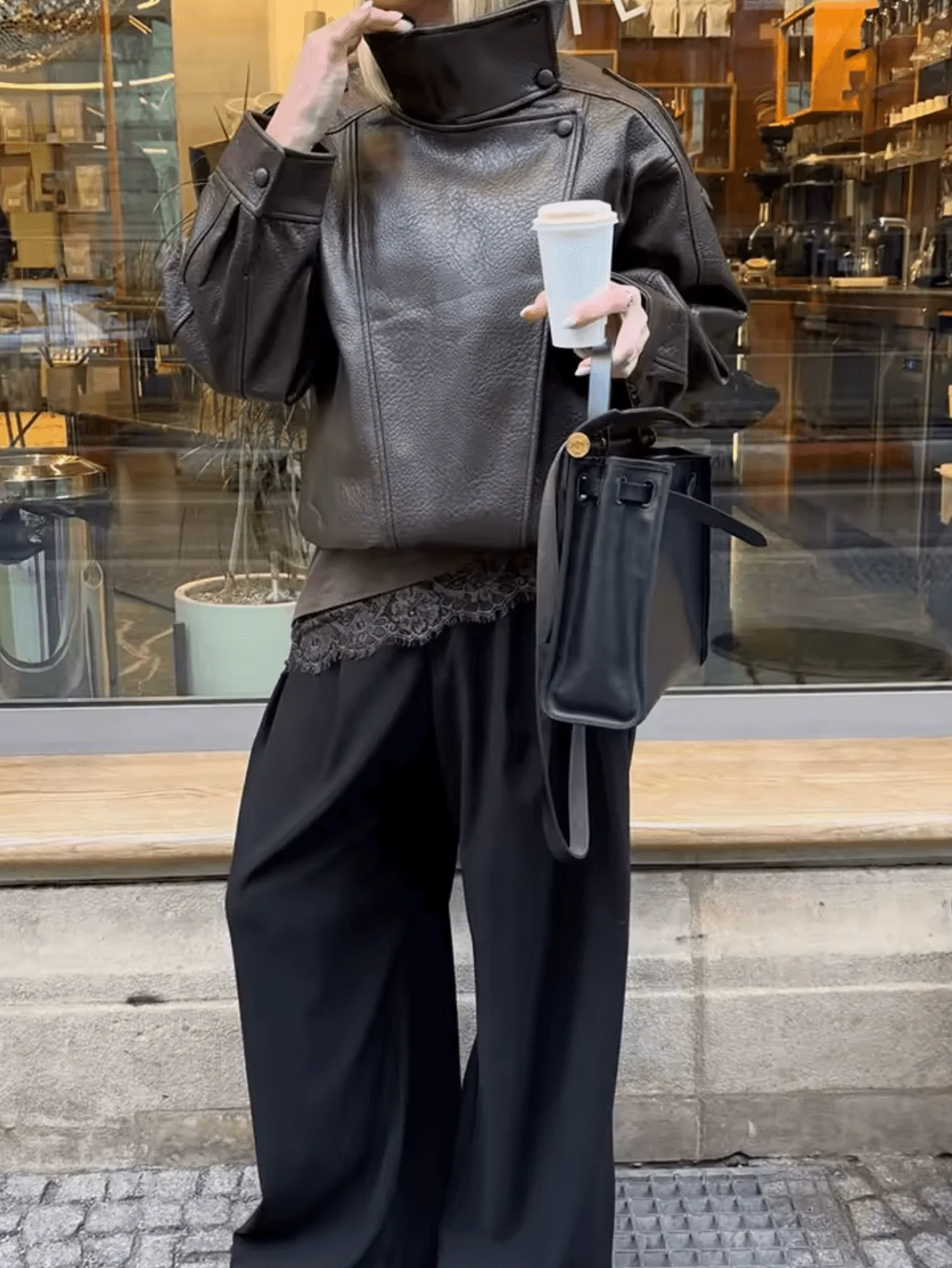 Bikerjacke Damen | Oversize Schnitt mit hohem Kragen