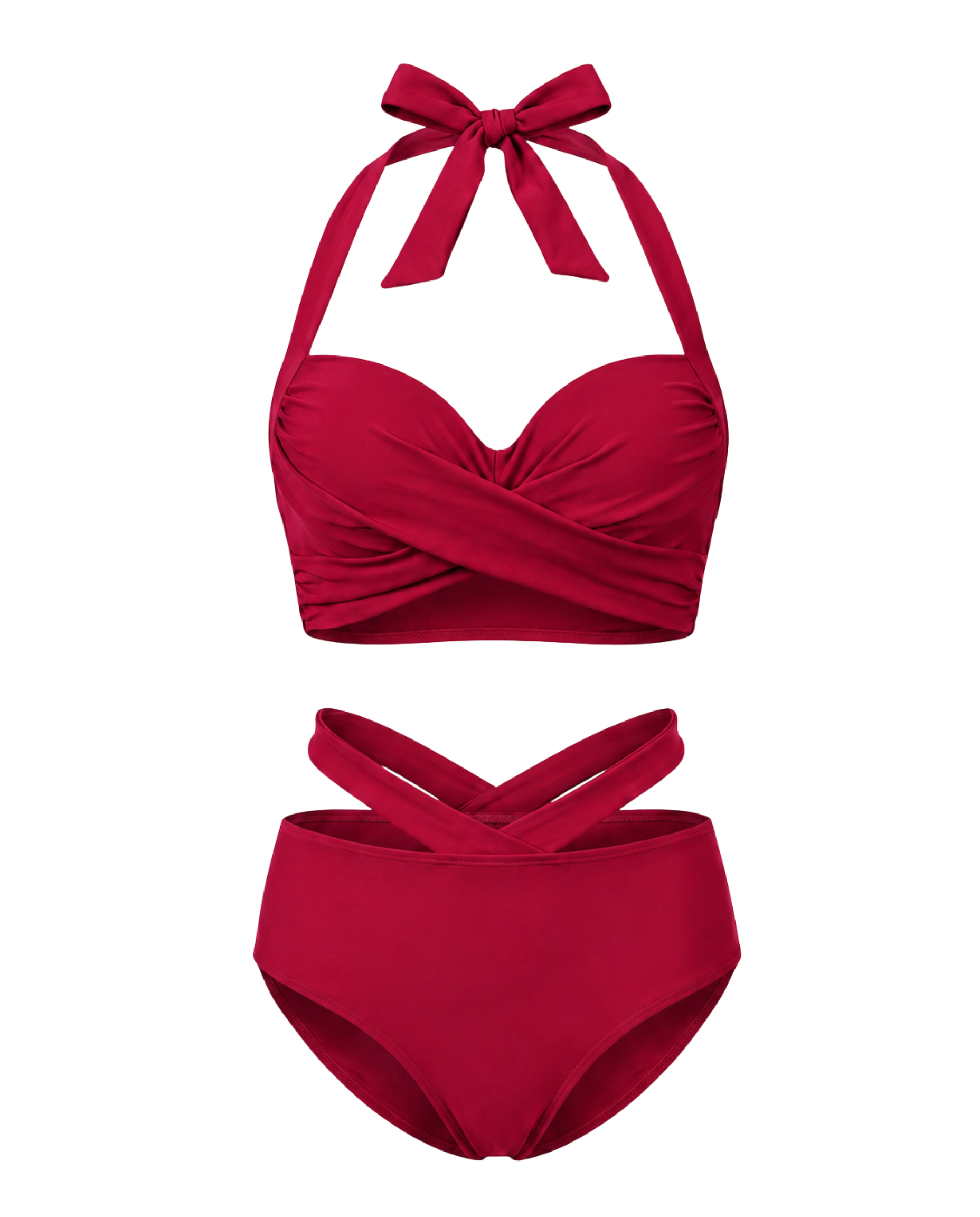 Bikini Damen | Halter-Set mit Schleife, Wickel-Top & High-Waist