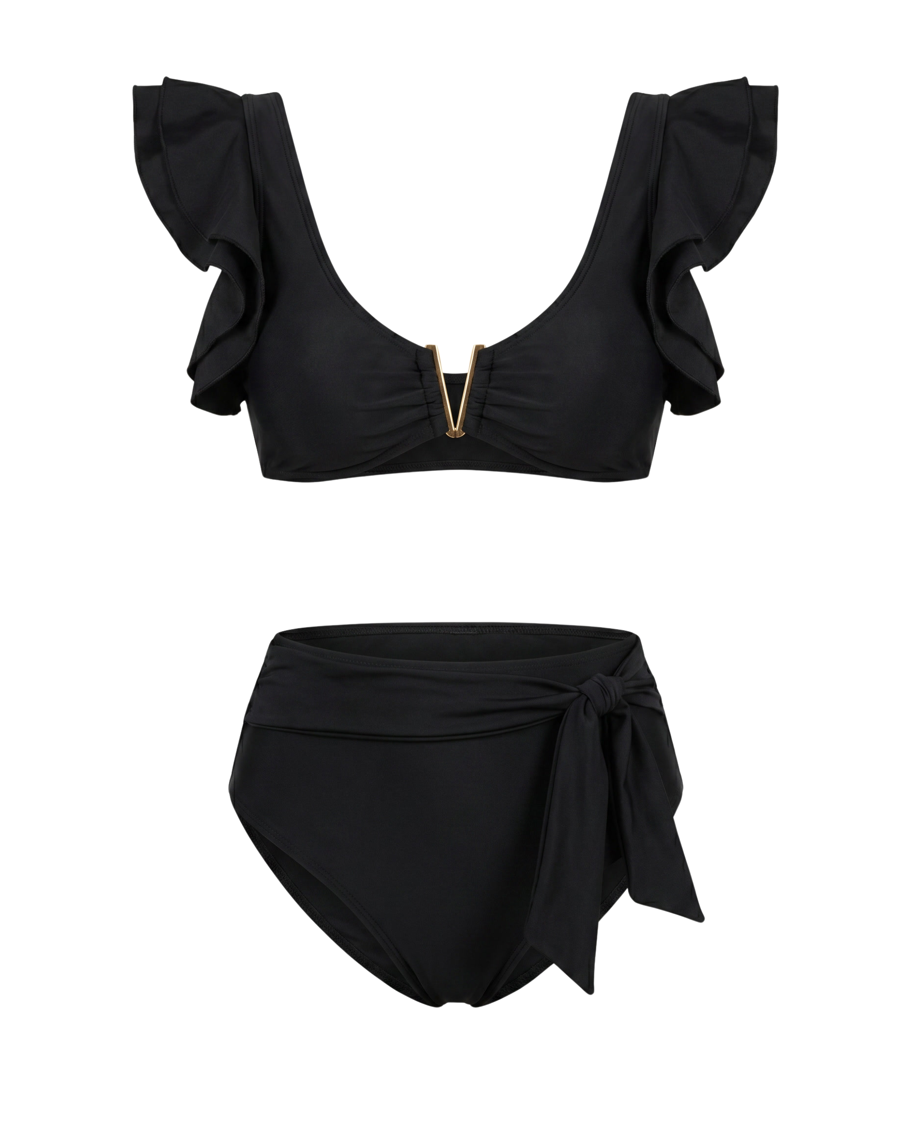 Black Gold Ruffled Bikini 0