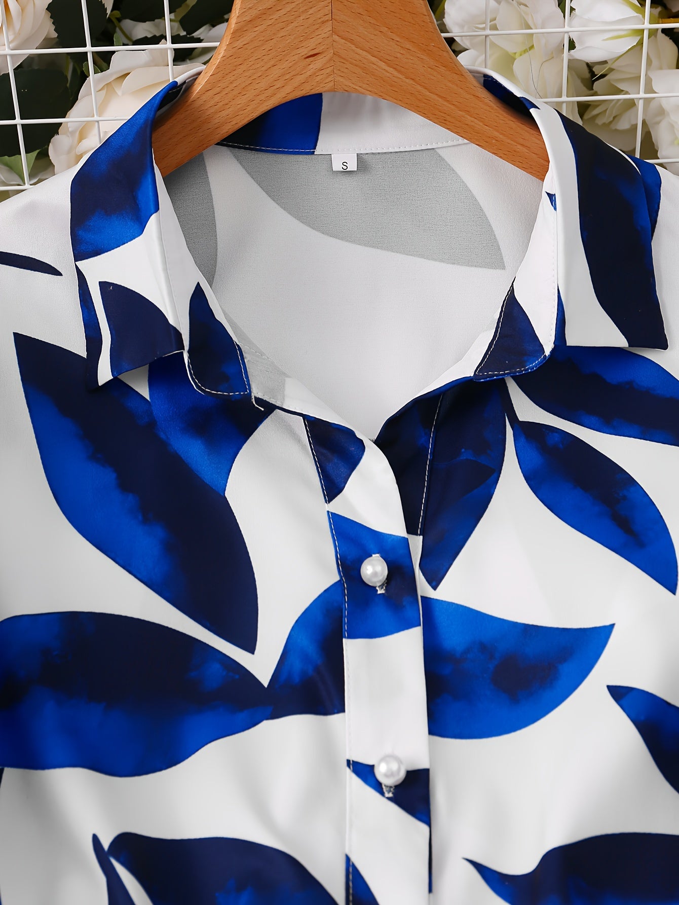 Blattdruck Freizeithemd mit langen Ärmeln und Revers