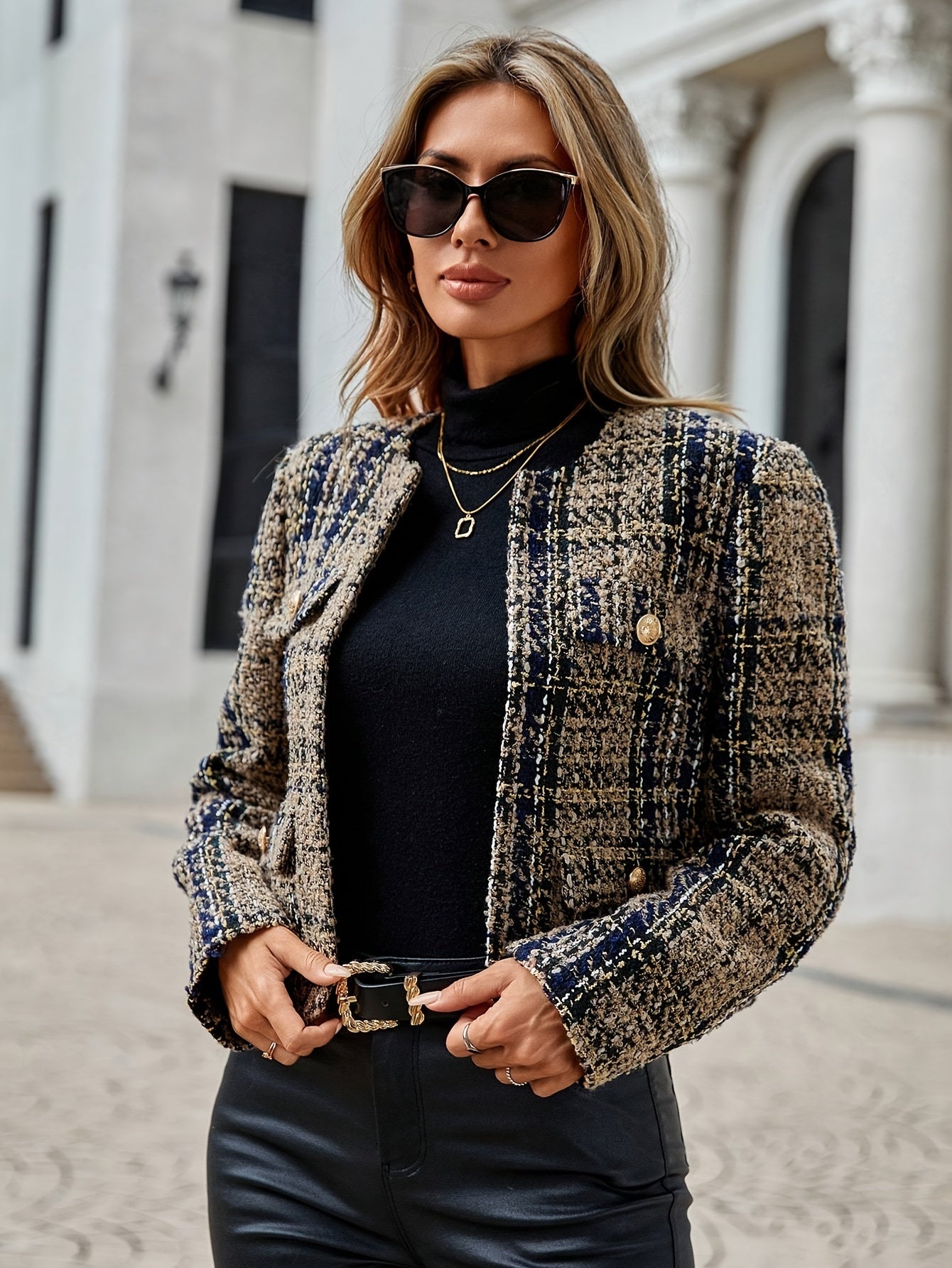 Blazer mit Karomuster und offenem Klappendetail