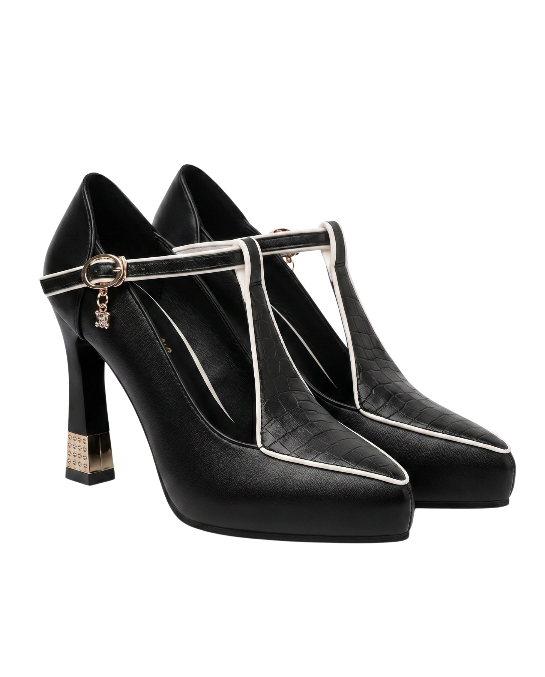 Blockabsatz Pumps Damen | T-Riemen & Croco-Design
