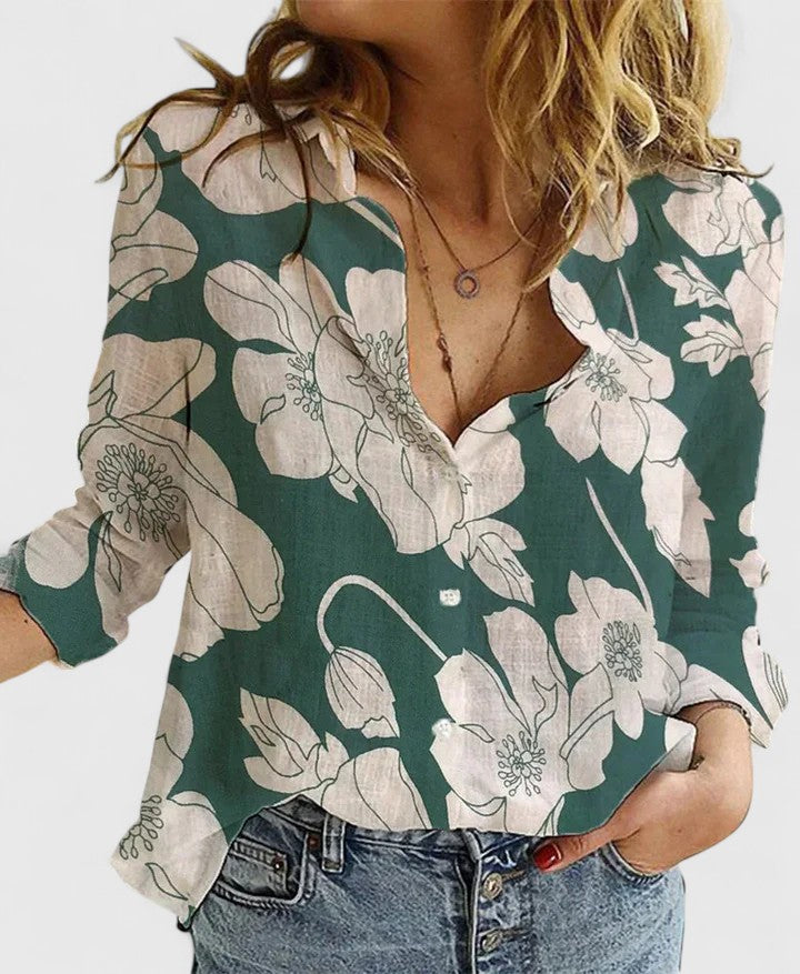 Winifred | Elegante Damenbluse mit V-Ausschnitt – Blumendruck für festliche Anlässe 3