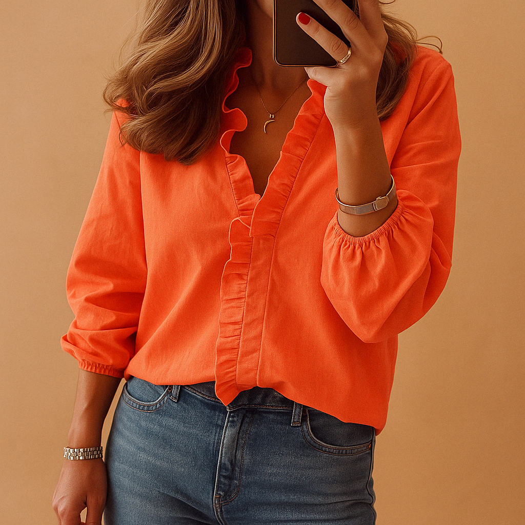 Bluse Damen | Elegant mit Rüschen & V-Ausschnitt