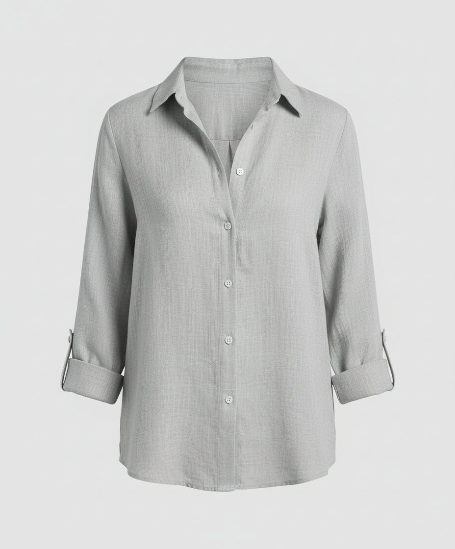 Bluse Damen | Klassische Hemdbluse mit Dreiviertelarm & Umlegekragen